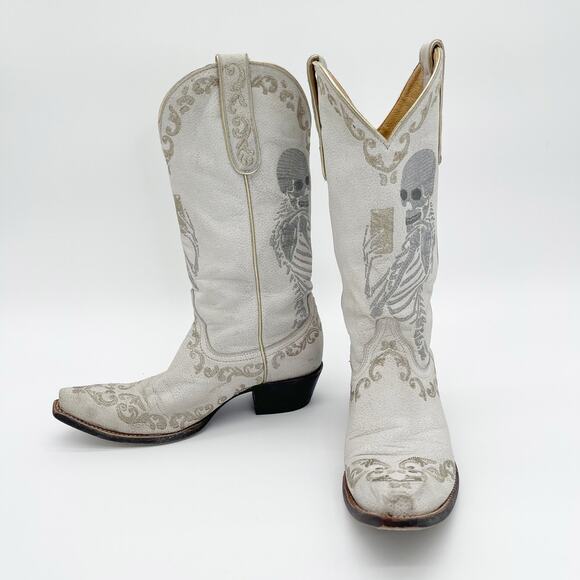 Yippee Ki Yay Old Gringo Women's 7.5 White Skeleton Selfie Western Cowgirl Boots - Picture 2 of 12